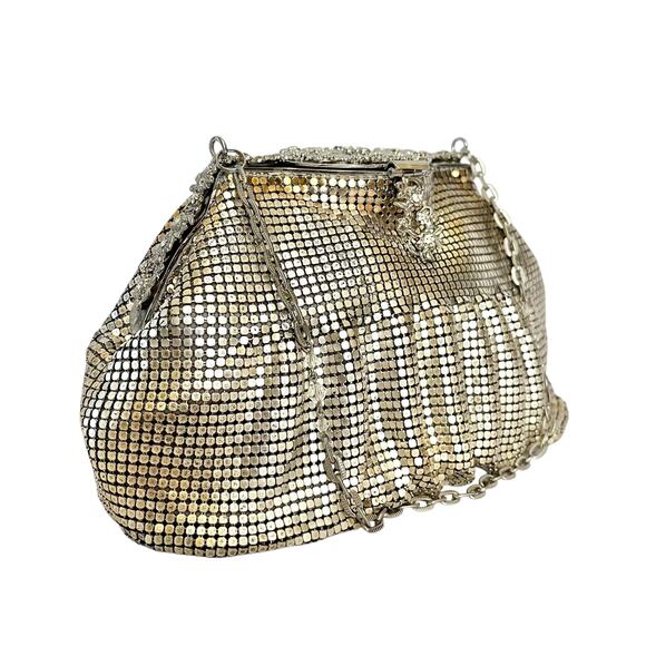 Vintage Whiting & Davis Silver Ombre Metal Mesh Crystal Wedding Evening Bag - Picture 2 of 10